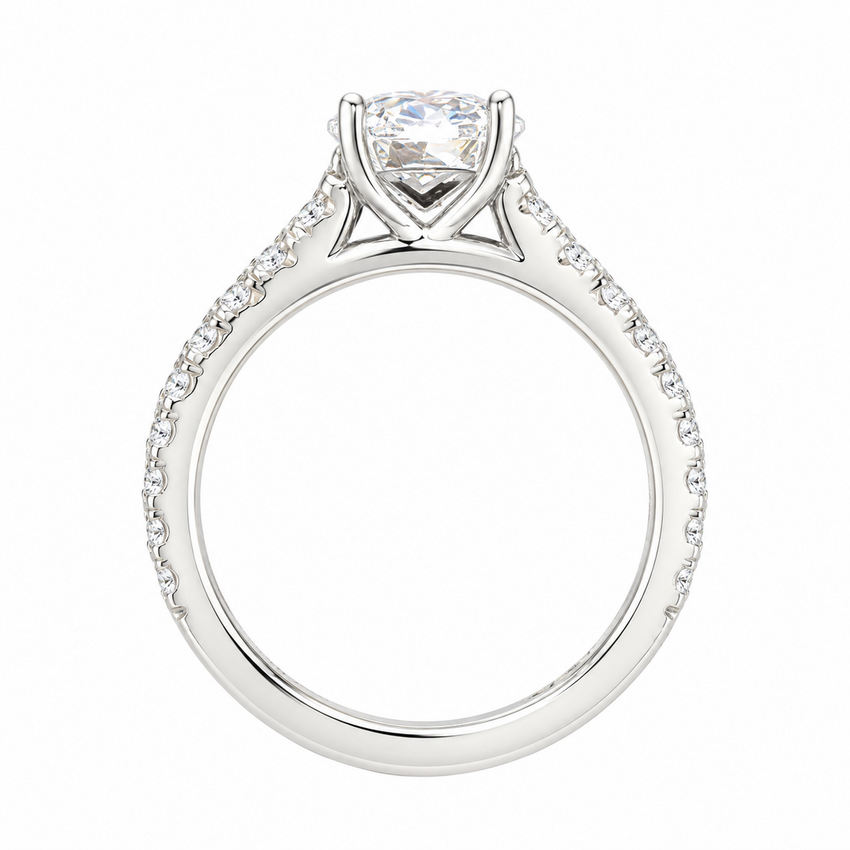 SilverBloom 925 Round-Cut Cubic Zirconia Solitaire Ring with Pavé Band – Size 7