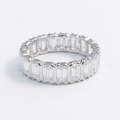 SilverBloom 925 Emerald Cut Moissanite Eternity Band Ring – Rhodium-Plated Sterling Silver, Size 8