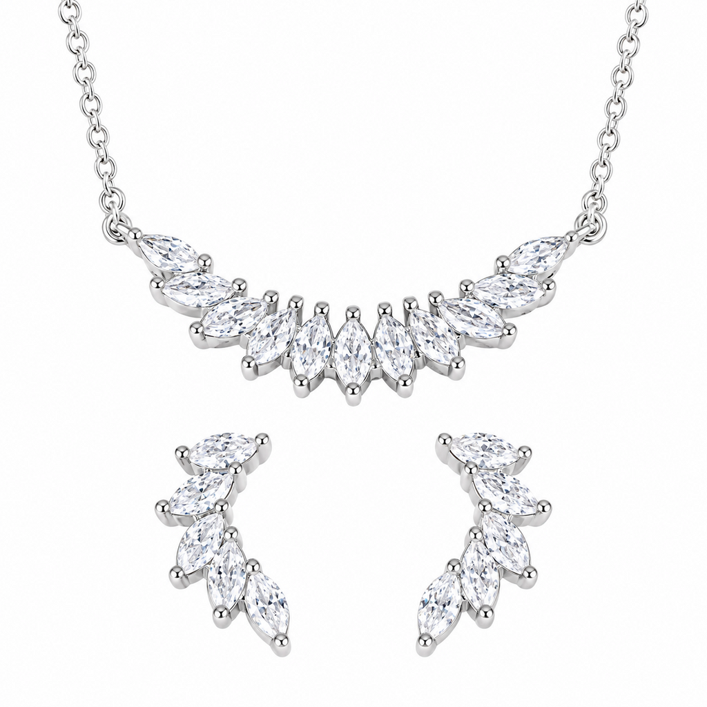 SilverBloom 925 Marquise-Cut Cubic Zirconia Wing Necklace & Earrings Set
