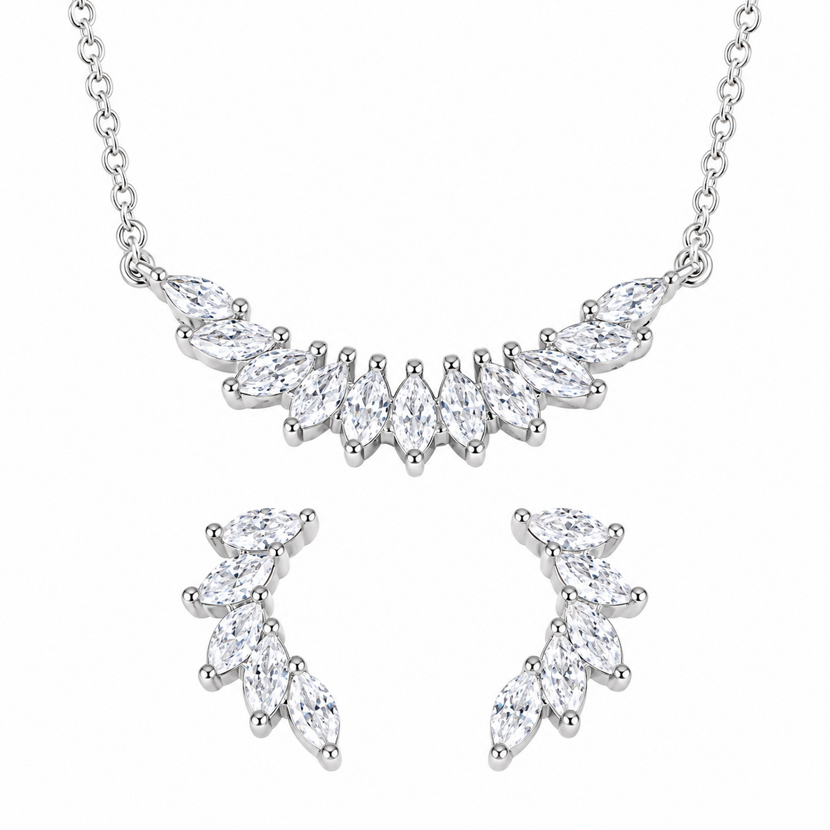 SilverBloom 925 Marquise-Cut Cubic Zirconia Wing Necklace & Earrings Set