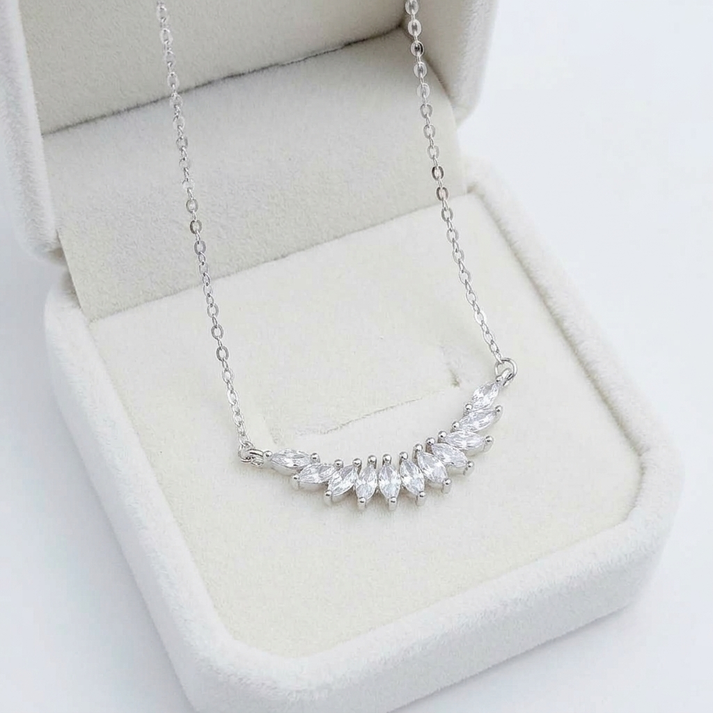SilverBloom 925 Marquise-Cut Cubic Zirconia Wing Necklace & Earrings Set