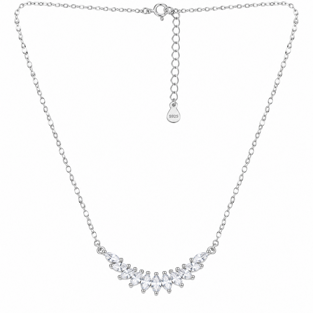 SilverBloom 925 Marquise-Cut Cubic Zirconia Wing Necklace & Earrings Set