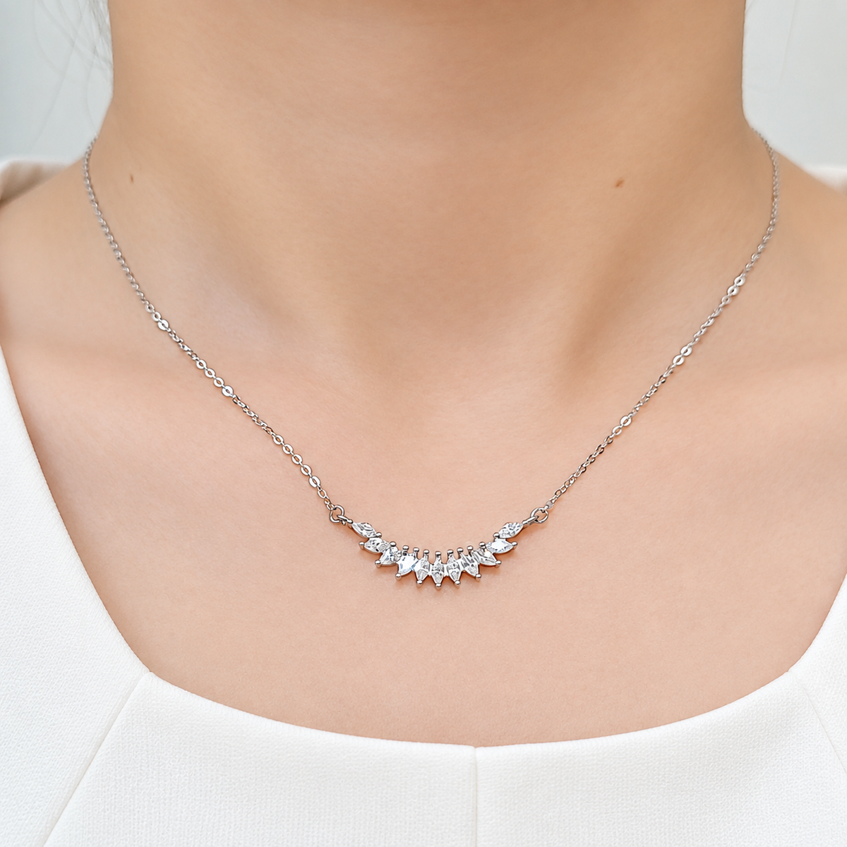 SilverBloom 925 Marquise-Cut Cubic Zirconia Wing Necklace & Earrings Set