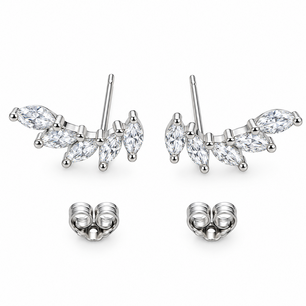 SilverBloom 925 Marquise-Cut Cubic Zirconia Wing Necklace & Earrings Set