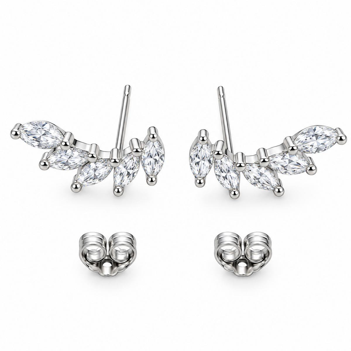 SilverBloom 925 Marquise-Cut Cubic Zirconia Wing Necklace & Earrings Set
