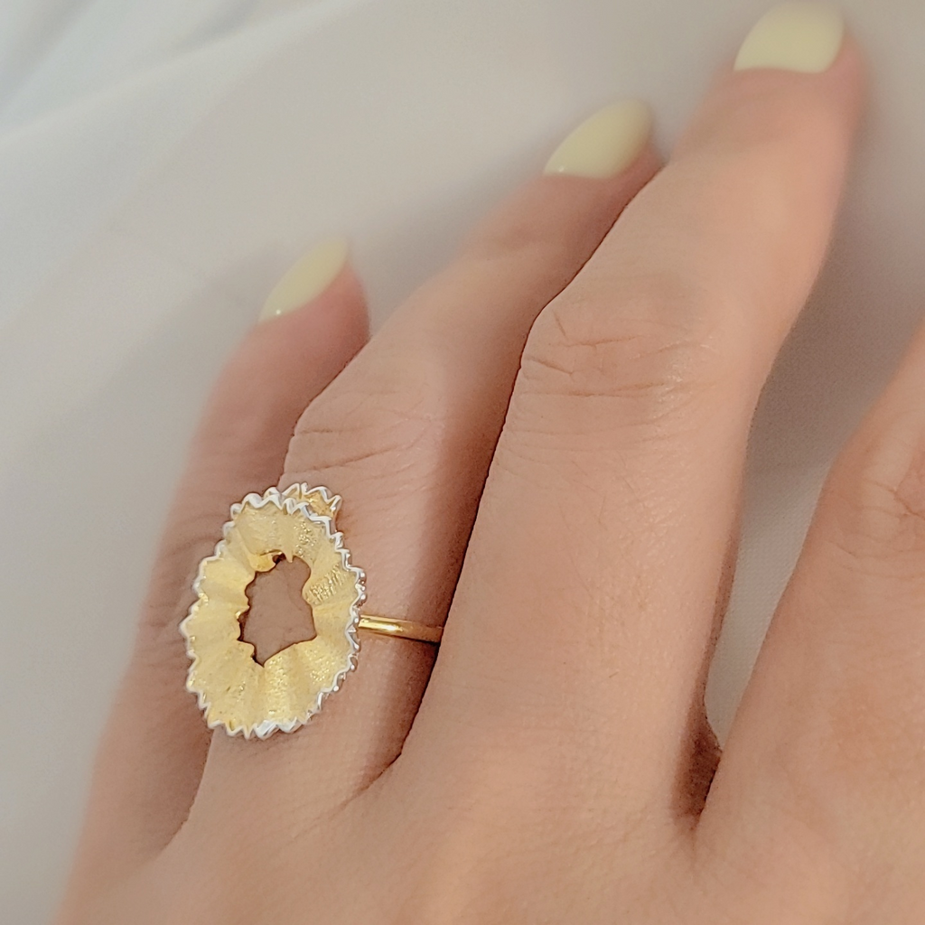 SilverBloom 925 18K Gold Plated 925 Sterling Silver Sculptural Shavings Ring
