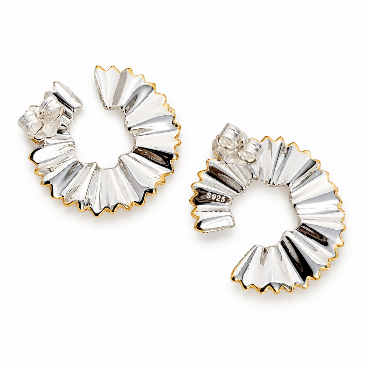SilverBloom 925 Shavings Stud Earrings – 18K Gold Plated & Sterling Silver
