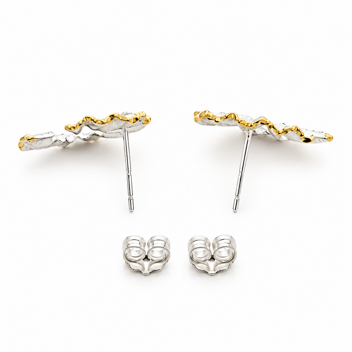 SilverBloom 925 Shavings Stud Earrings – 18K Gold Plated & Sterling Silver