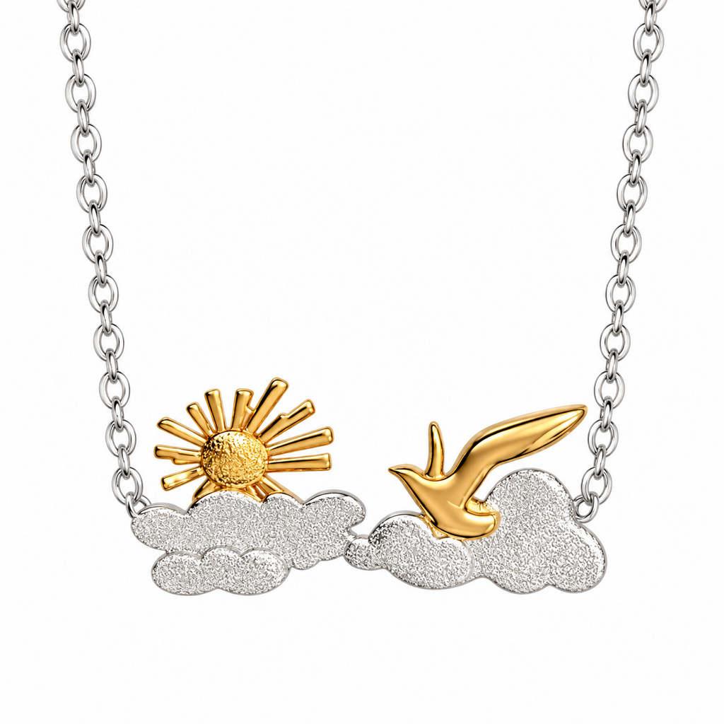 Sun Bird Cloud Necklace S925 Sterling Silver 18K Gold Plated Two-Tone