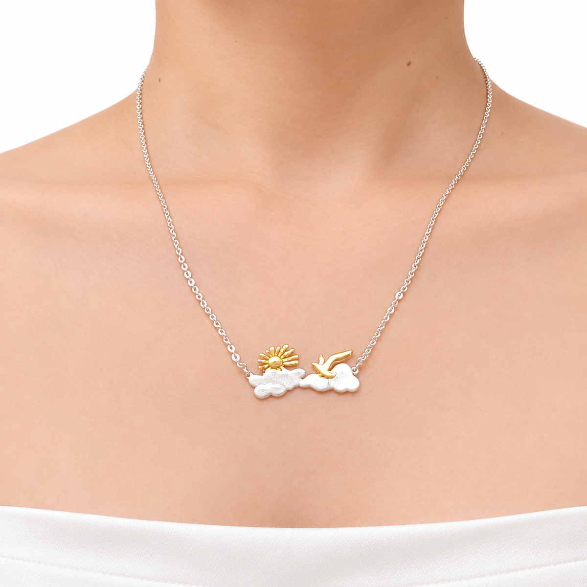 Sun Bird Cloud Necklace S925 Sterling Silver 18K Gold Plated Two-Tone