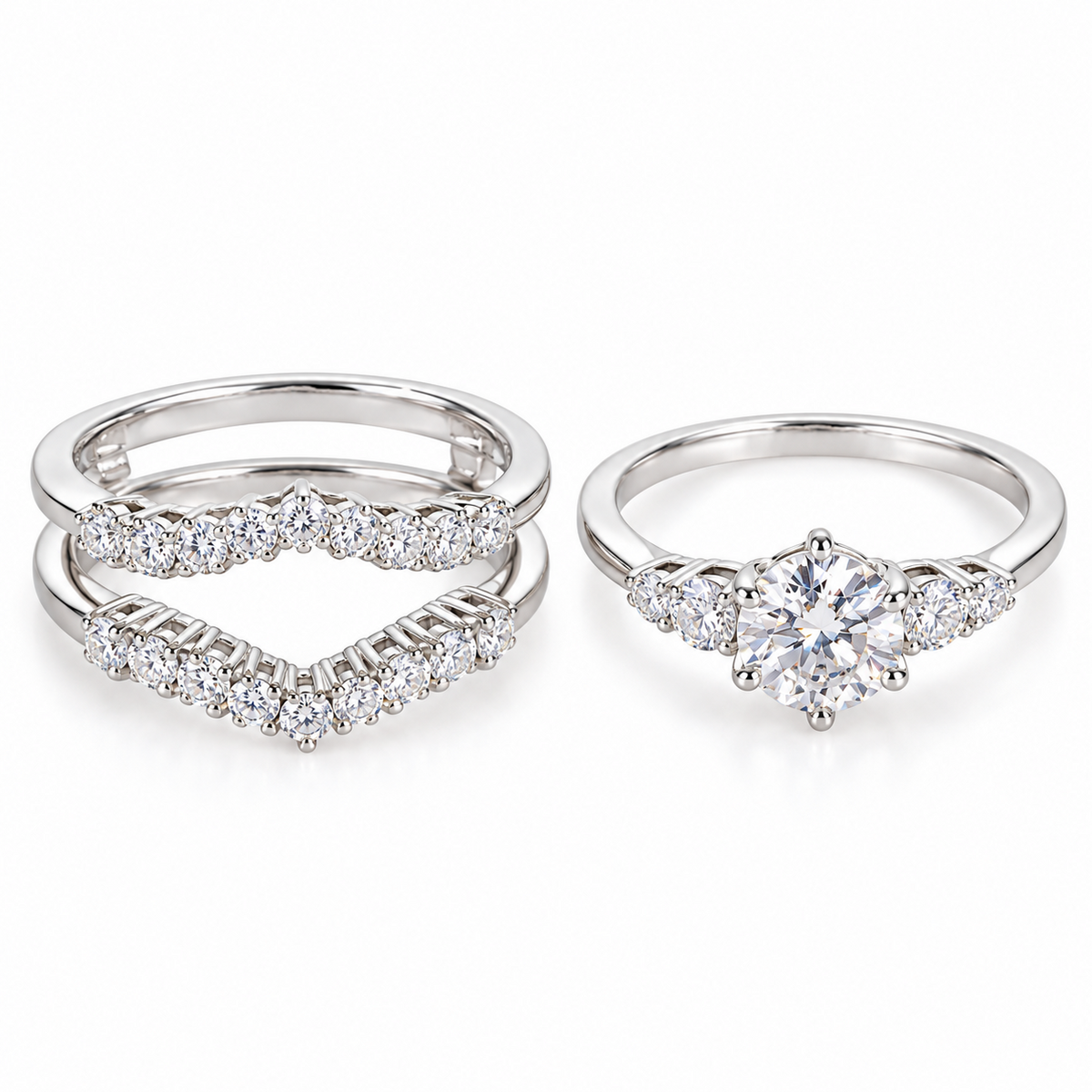 1 CT Moissanite Two-Piece Bridal Ring Set Stackable Sterling Silver