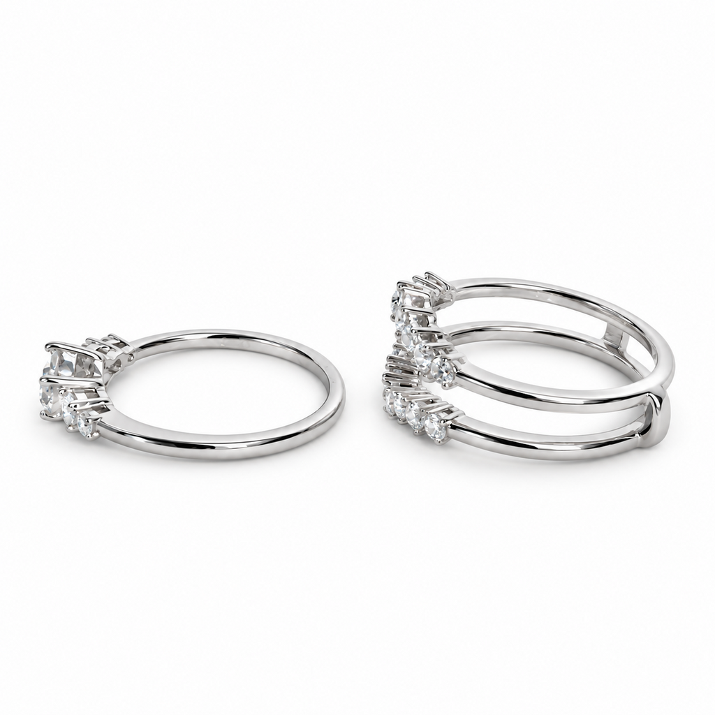 1 CT Moissanite Two-Piece Bridal Ring Set Stackable Sterling Silver