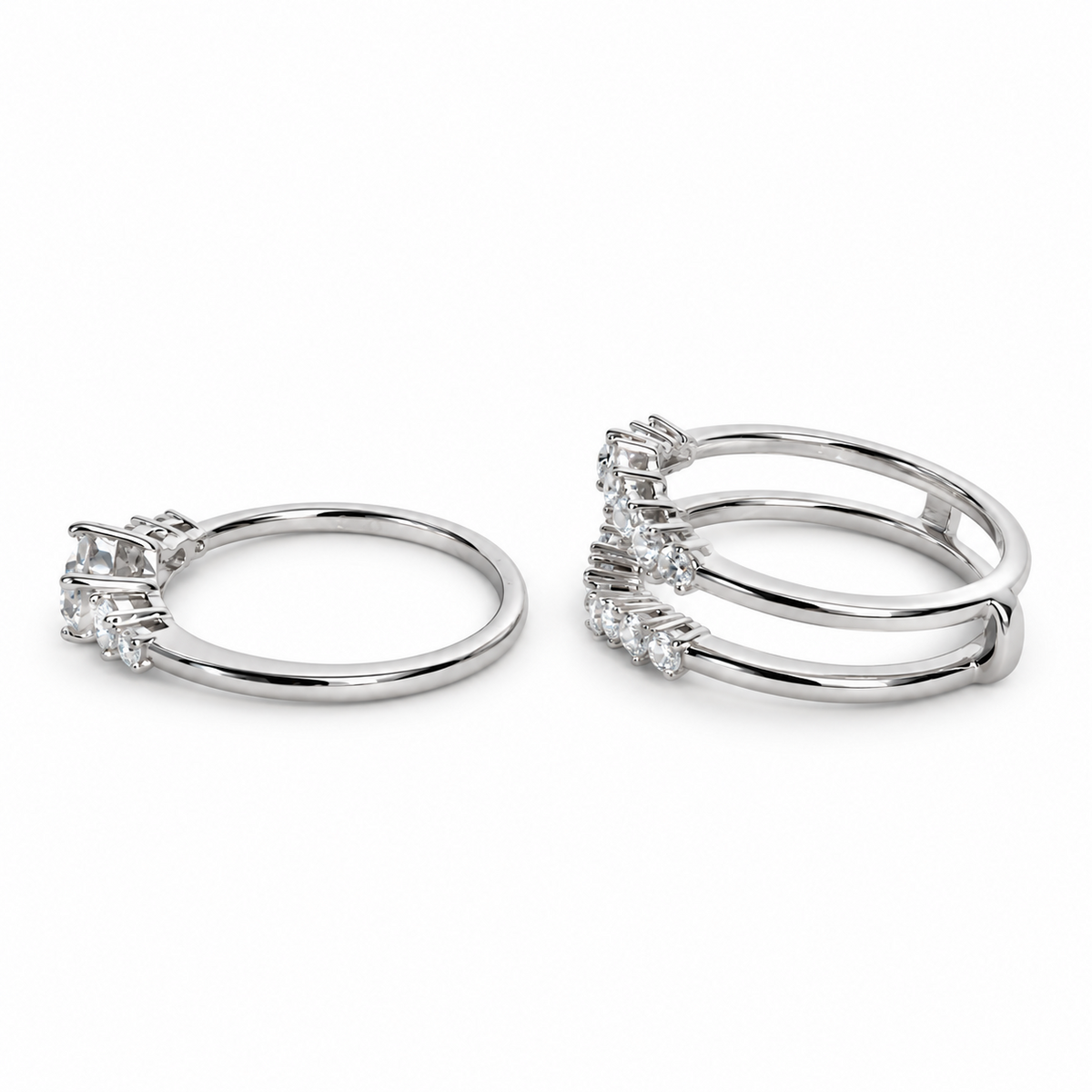 1 CT Moissanite Two-Piece Bridal Ring Set Stackable Sterling Silver