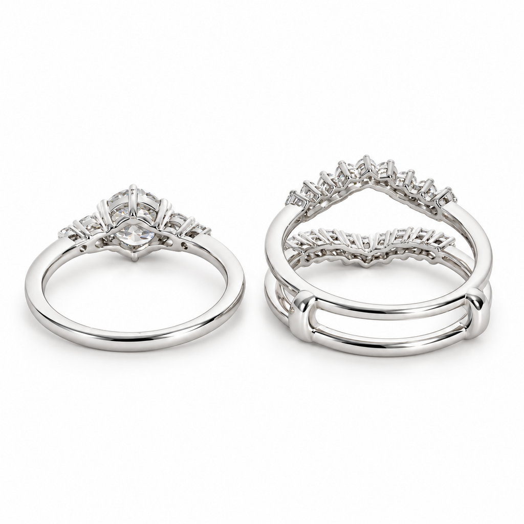 1 CT Moissanite Two-Piece Bridal Ring Set Stackable Sterling Silver