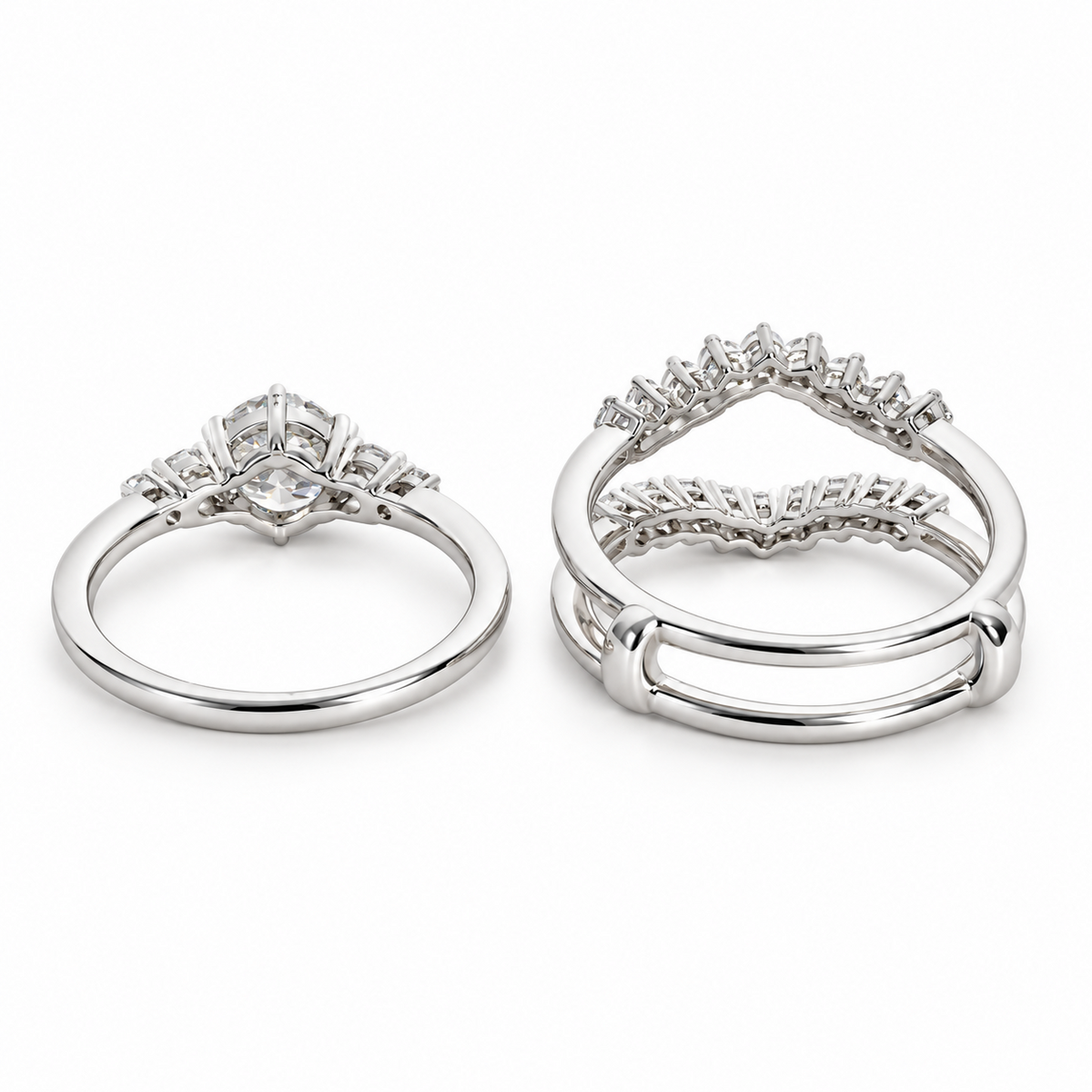 1 CT Moissanite Two-Piece Bridal Ring Set Stackable Sterling Silver