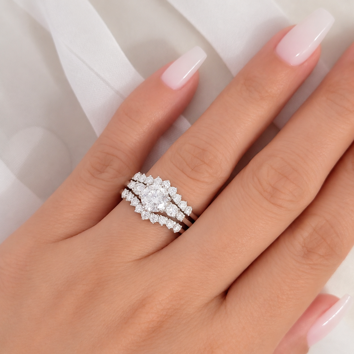 1 CT Moissanite Two-Piece Bridal Ring Set Stackable Sterling Silver