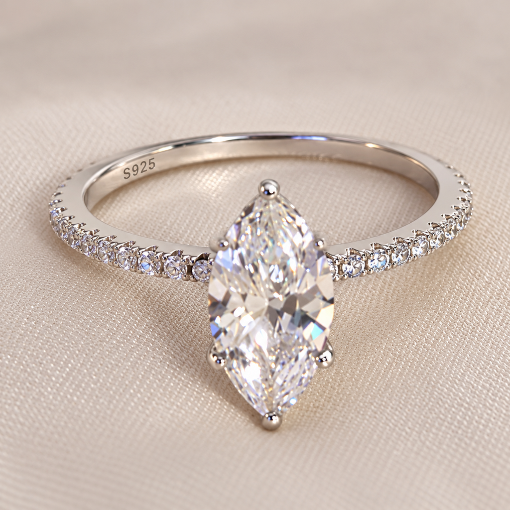 Marquise-Cut 5A Cubic Zirconia Engagement Ring 925 Sterling Silver Size 8