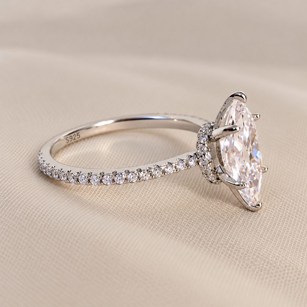 Marquise-Cut 5A Cubic Zirconia Engagement Ring 925 Sterling Silver Size 8
