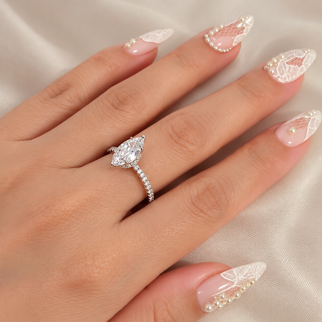 Marquise-Cut 5A Cubic Zirconia Engagement Ring 925 Sterling Silver Size 8