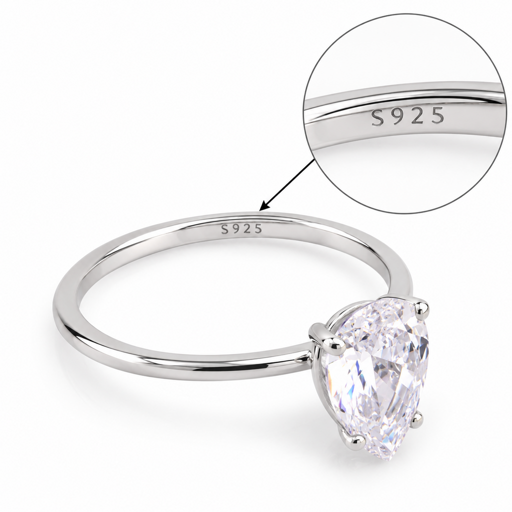 925 Sterling Silver 2CT Pear Cut Cubic Zirconia Ring Size 8