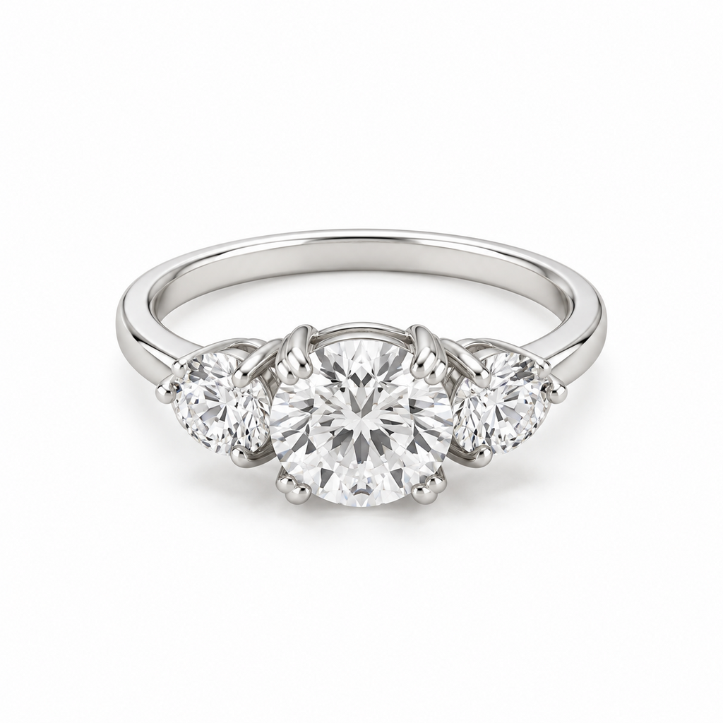 S925 Sterling Silver Round Brilliant-Cut Cubic Zirconia Three-Stone Ring – Size 8
