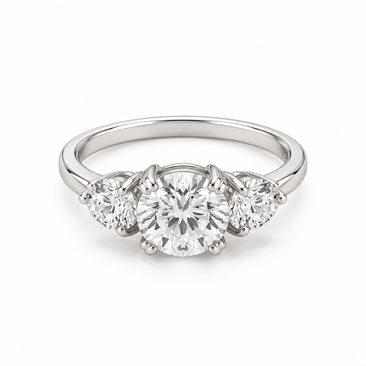 S925 Sterling Silver Round Brilliant-Cut Cubic Zirconia Three-Stone Ring – Size 8