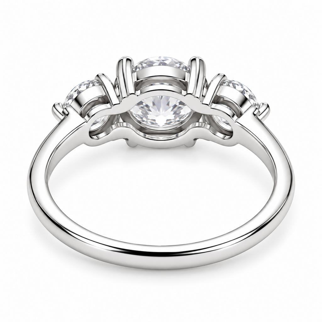 S925 Sterling Silver Round Brilliant-Cut Cubic Zirconia Three-Stone Ring – Size 8