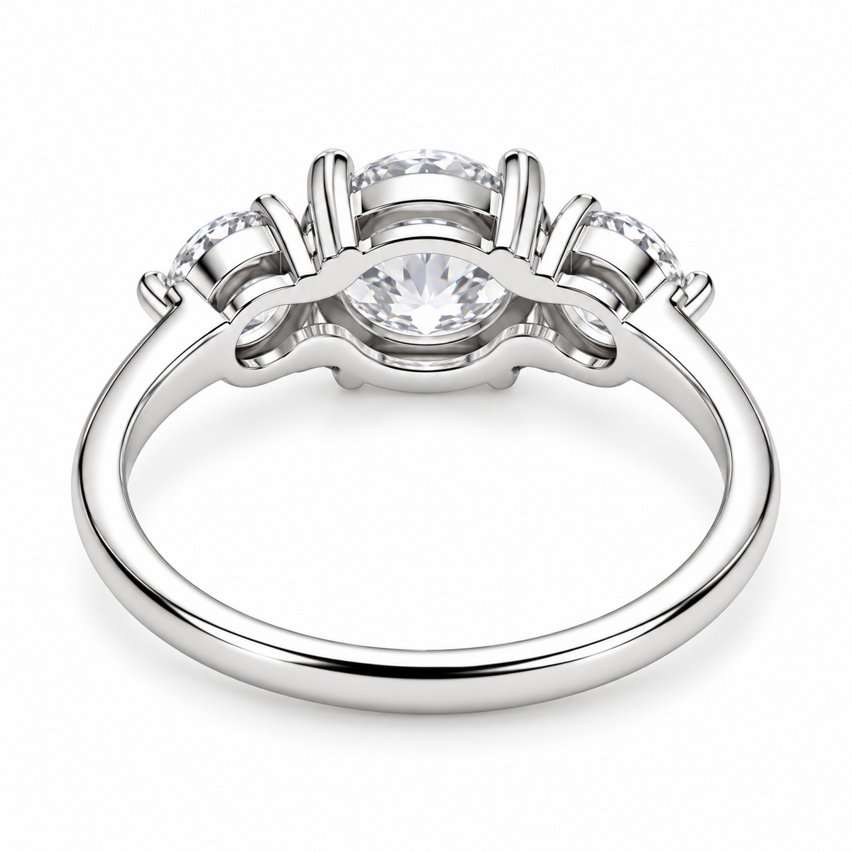 S925 Sterling Silver Round Brilliant-Cut Cubic Zirconia Three-Stone Ring – Size 8