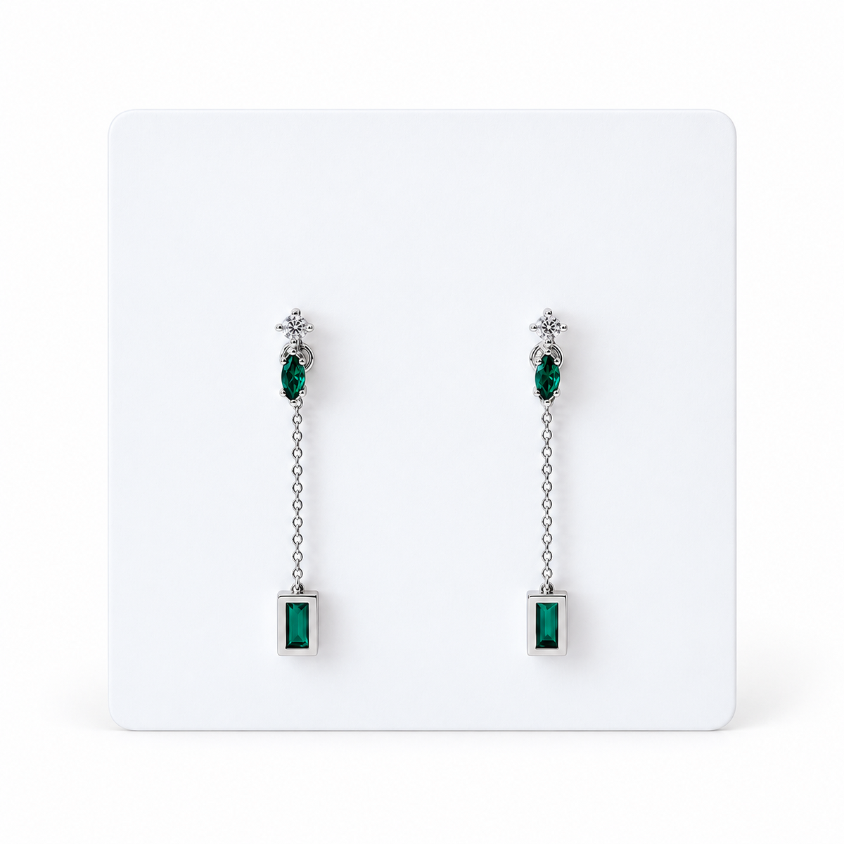 Green Cubic Zirconia Detachable Long Chain Stud Earrings – 925 Sterling Silver