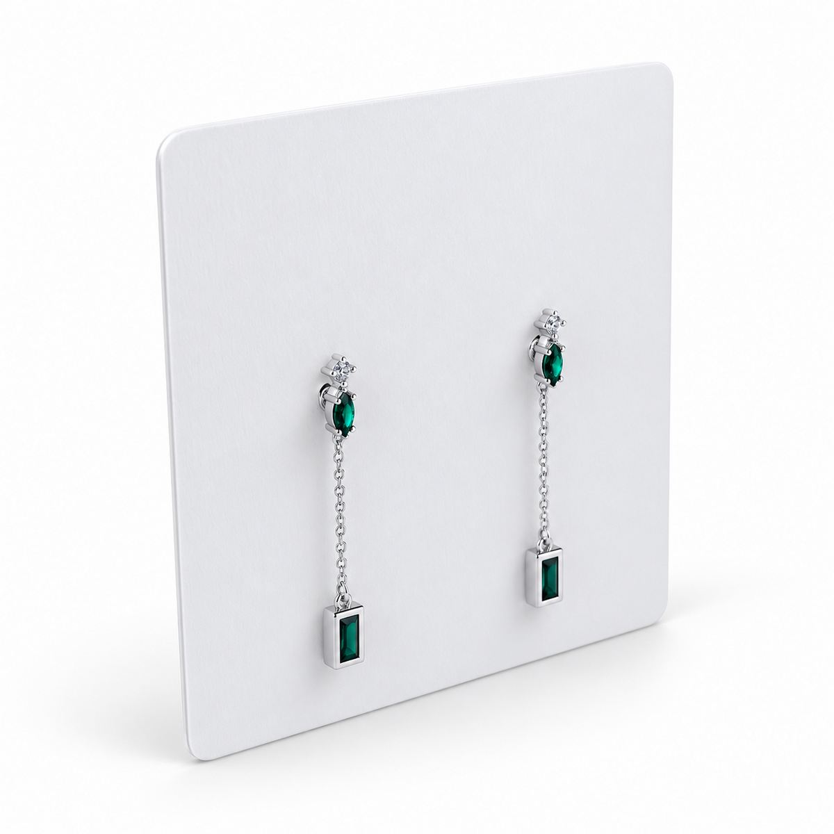 Green Cubic Zirconia Detachable Long Chain Stud Earrings – 925 Sterling Silver