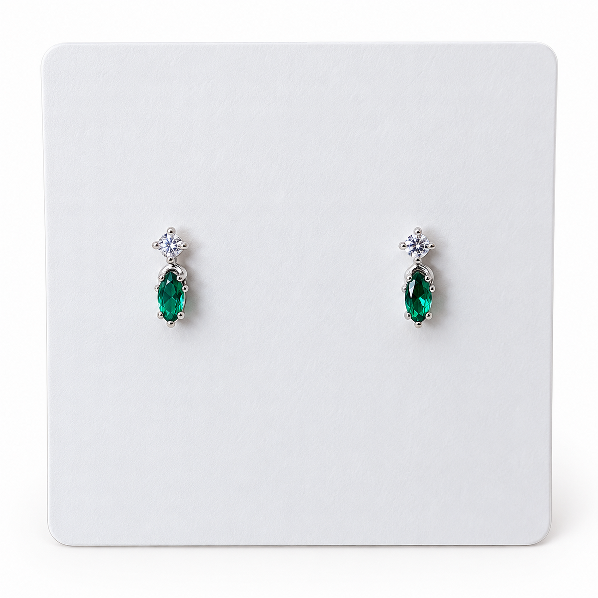 Green Cubic Zirconia Detachable Long Chain Stud Earrings – 925 Sterling Silver