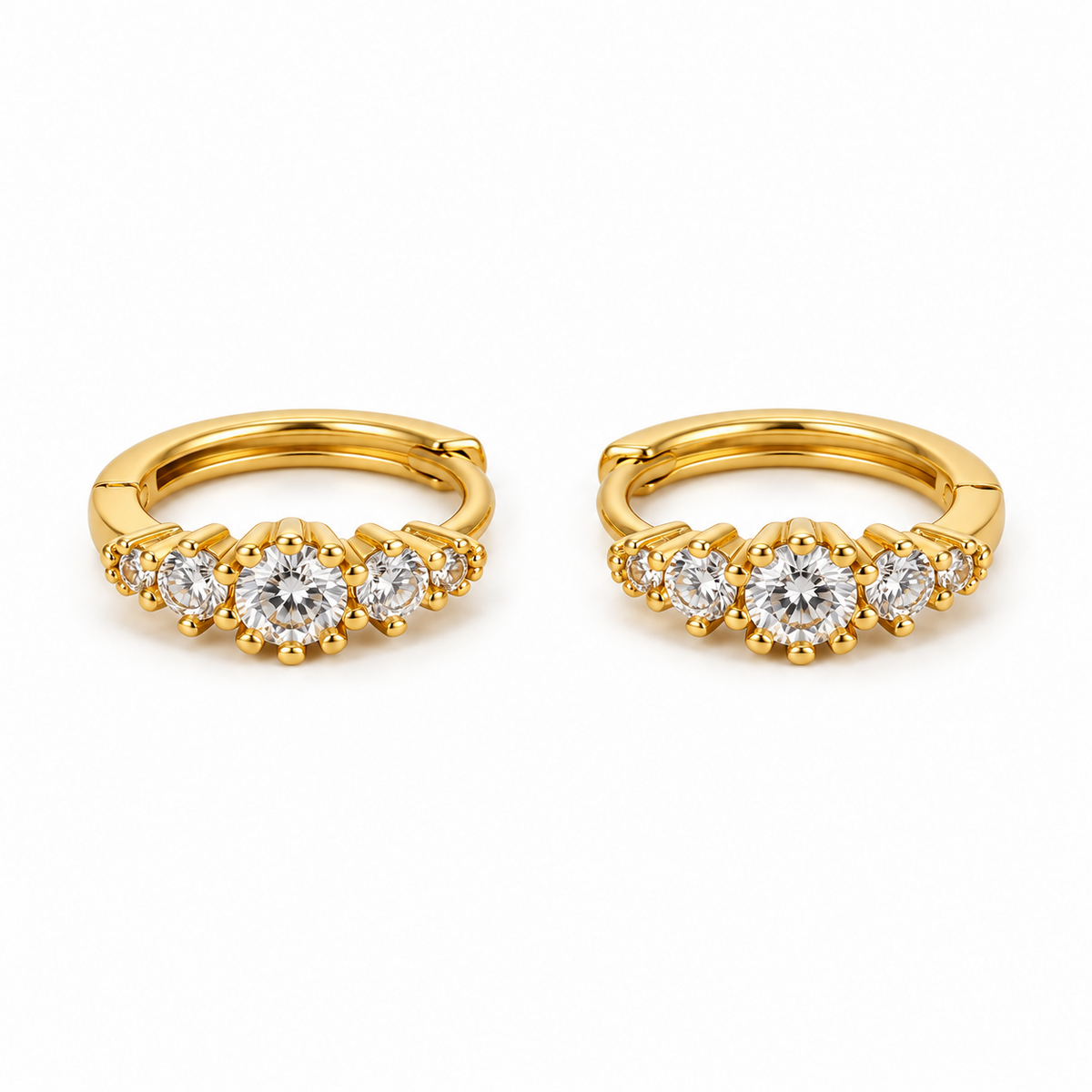 925 Sterling Silver Clear CZ 11.3mm Helix Huggie Hoop Earrings – 18K Gold Plated