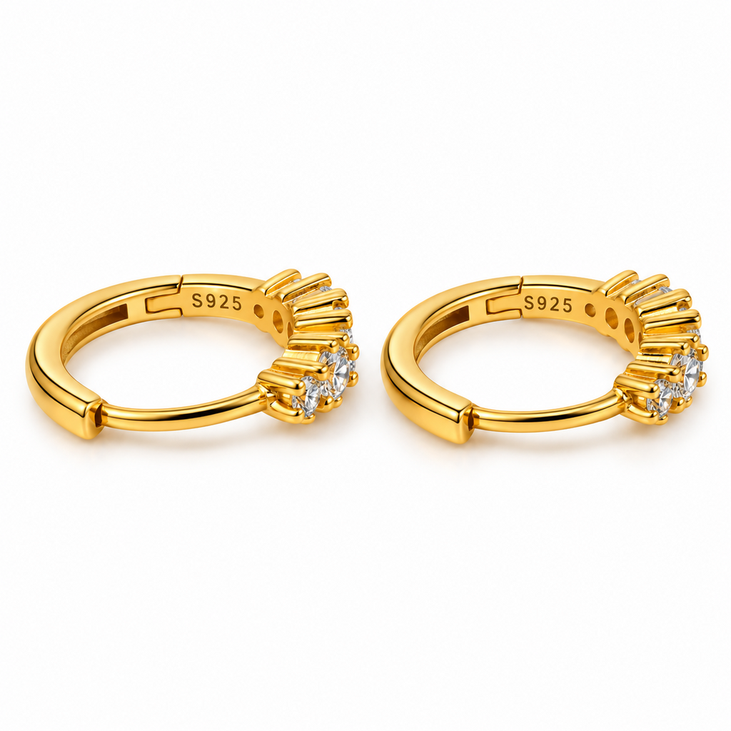 925 Sterling Silver Clear CZ 11.3mm Helix Huggie Hoop Earrings – 18K Gold Plated