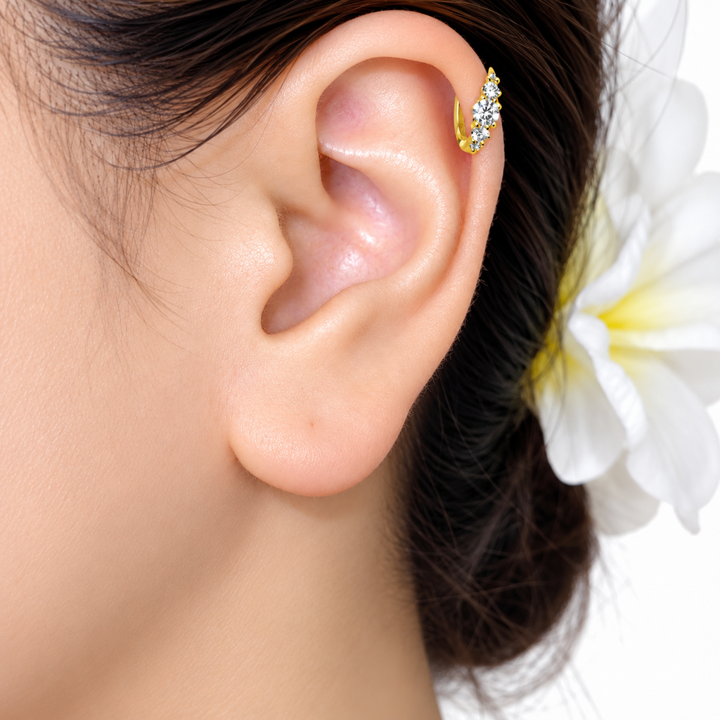 925 Sterling Silver Clear CZ 11.3mm Helix Huggie Hoop Earrings – 18K Gold Plated