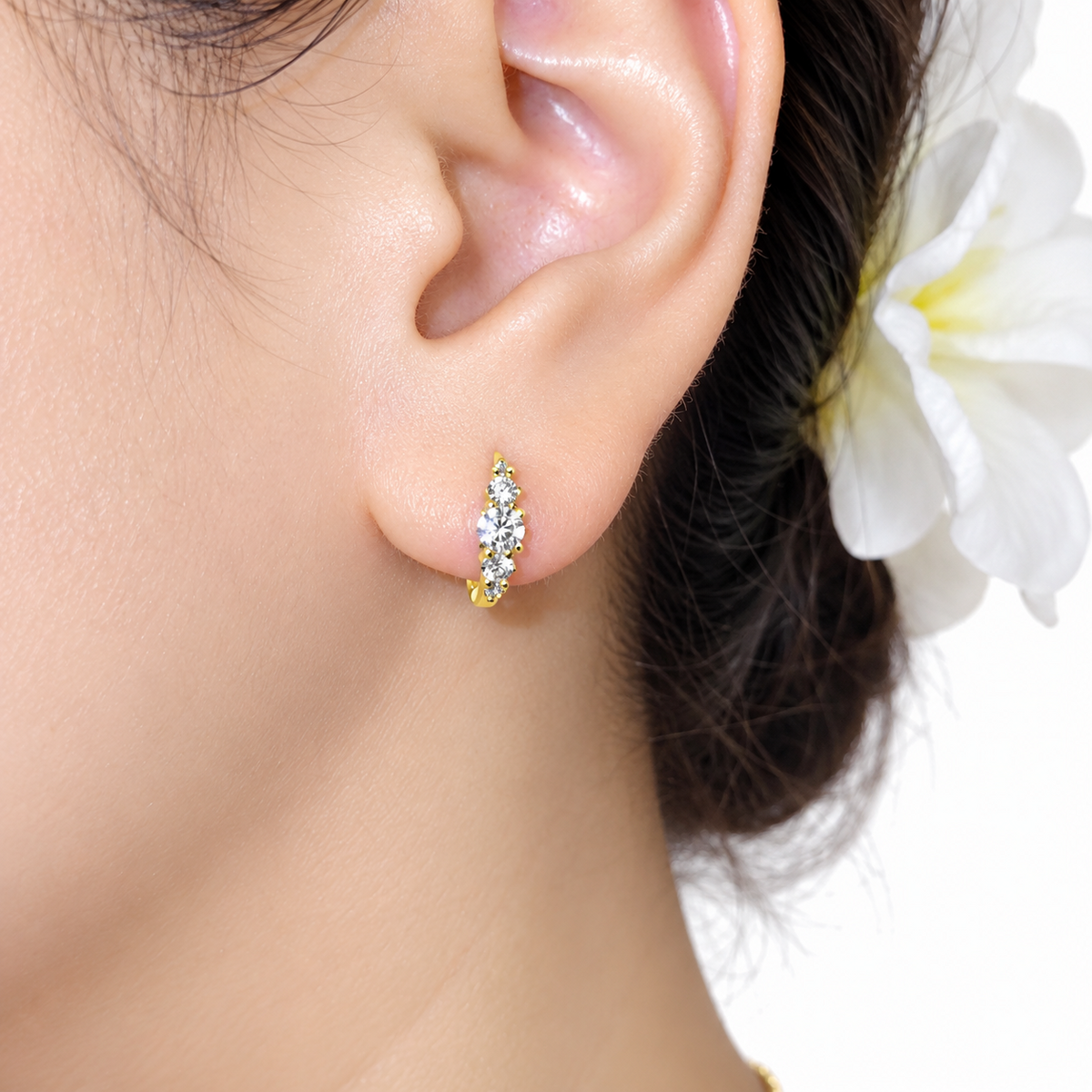 925 Sterling Silver Clear CZ 11.3mm Helix Huggie Hoop Earrings – 18K Gold Plated