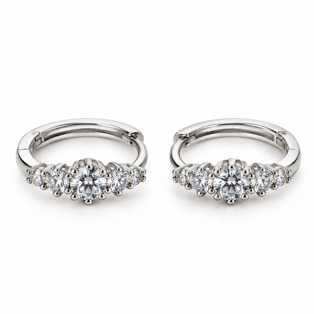 925 Sterling Silver Clear CZ 11.3mm Helix Huggie Hoop Earrings – Silver