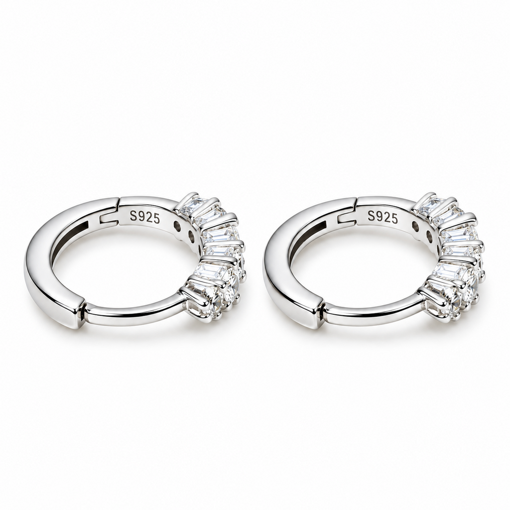 925 Sterling Silver Clear CZ 11.3mm Helix Huggie Hoop Earrings – Silver
