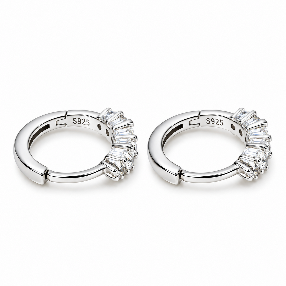 925 Sterling Silver Clear CZ 11.3mm Helix Huggie Hoop Earrings – Silver