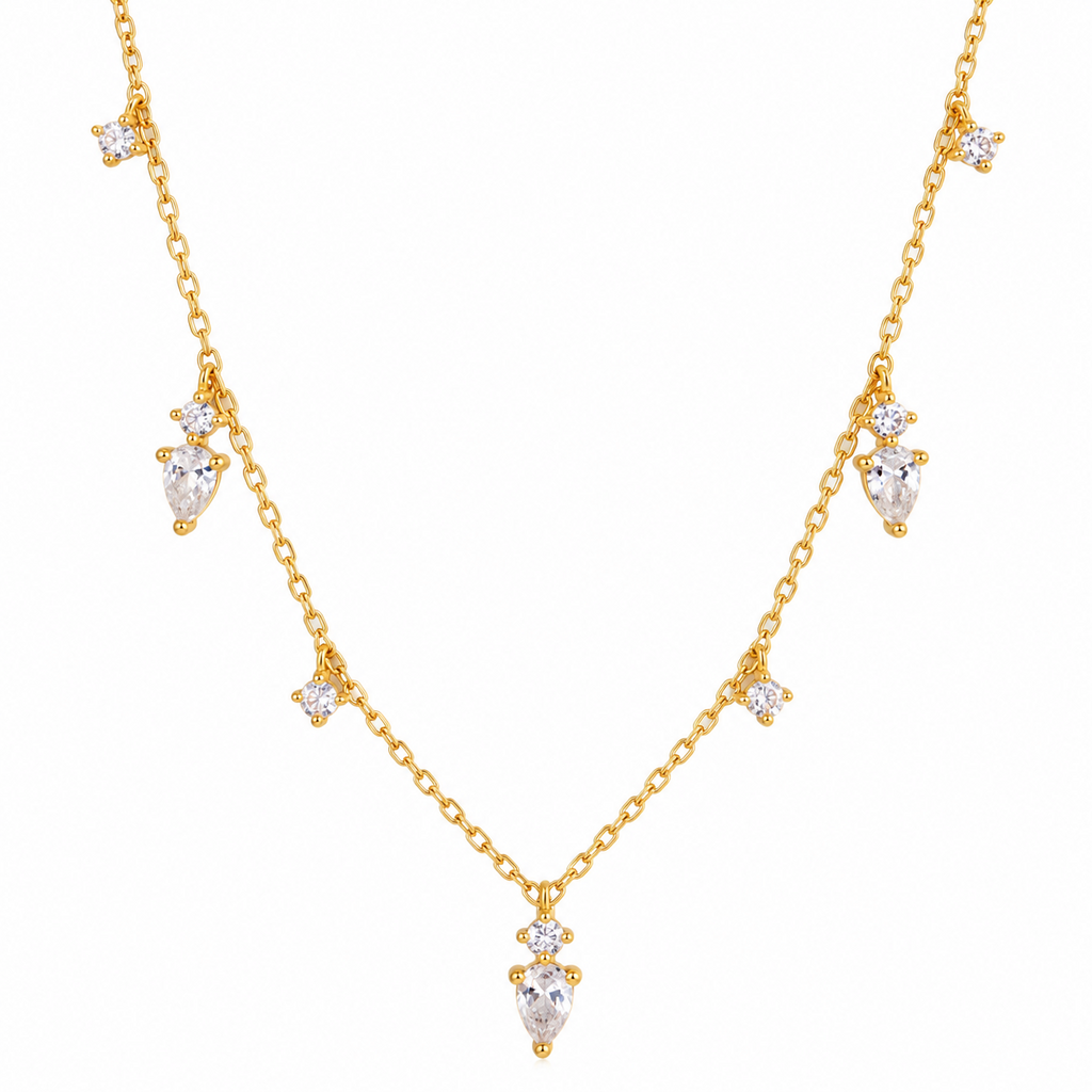 18K Gold-Plated 925 Sterling Silver CZ Eye Charm Necklace – Adjustable 16–18"