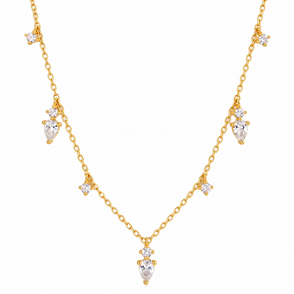 18K Gold-Plated 925 Sterling Silver CZ Eye Charm Necklace – Adjustable 16–18"