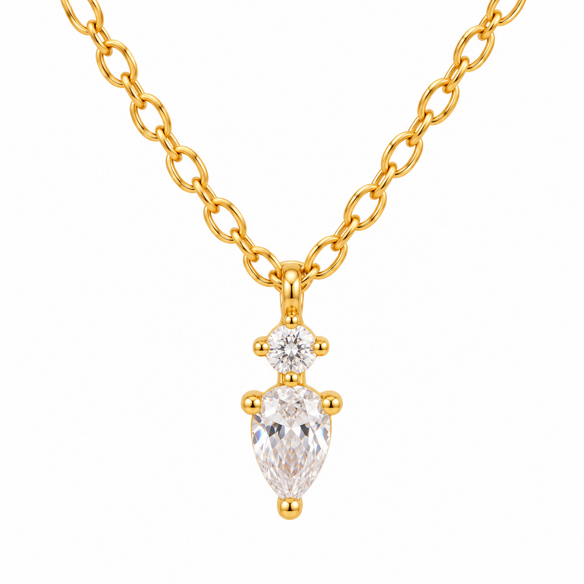 18K Gold-Plated 925 Sterling Silver CZ Eye Charm Necklace – Adjustable 16–18"