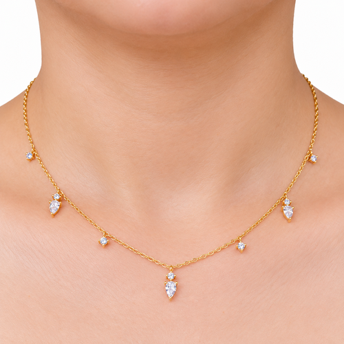 18K Gold-Plated 925 Sterling Silver CZ Eye Charm Necklace – Adjustable 16–18"