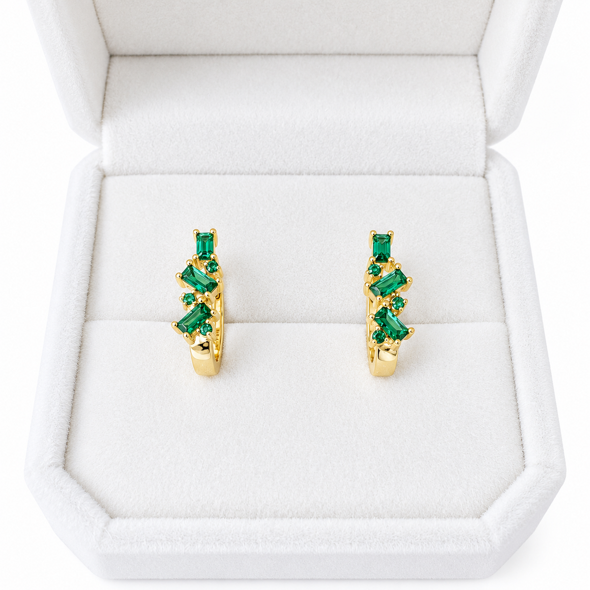 18K Gold Plated 925 Sterling Silver Green CZ Leaf Huggie Earrings