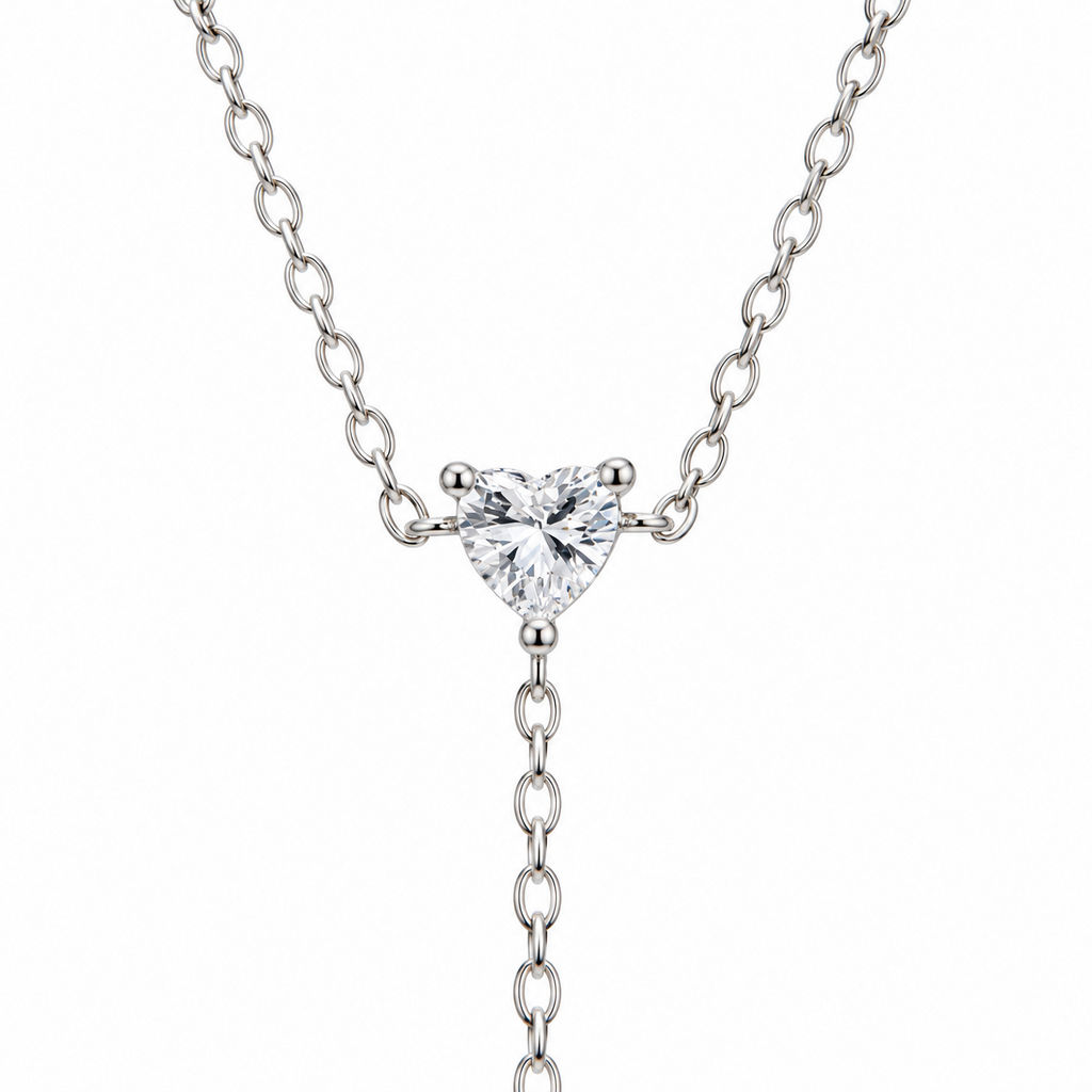 S925 Sterling Silver CZ Heart & Leaf Ring Bracelet – Silver