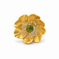 925 Sterling Silver 18K Gold Plated Natural Olivine Floral Adjustable Ring