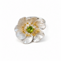 925 Sterling Silver Natural Olivine Floral Adjustable Statement Ring