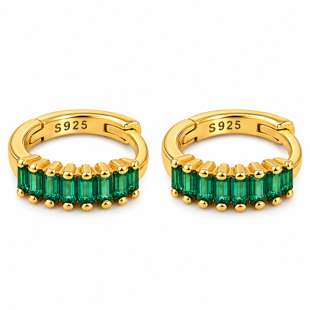 925 Sterling Silver Green CZ Helix Huggie Hoop Earrings 10mm – Silver & 18K Gold Plated