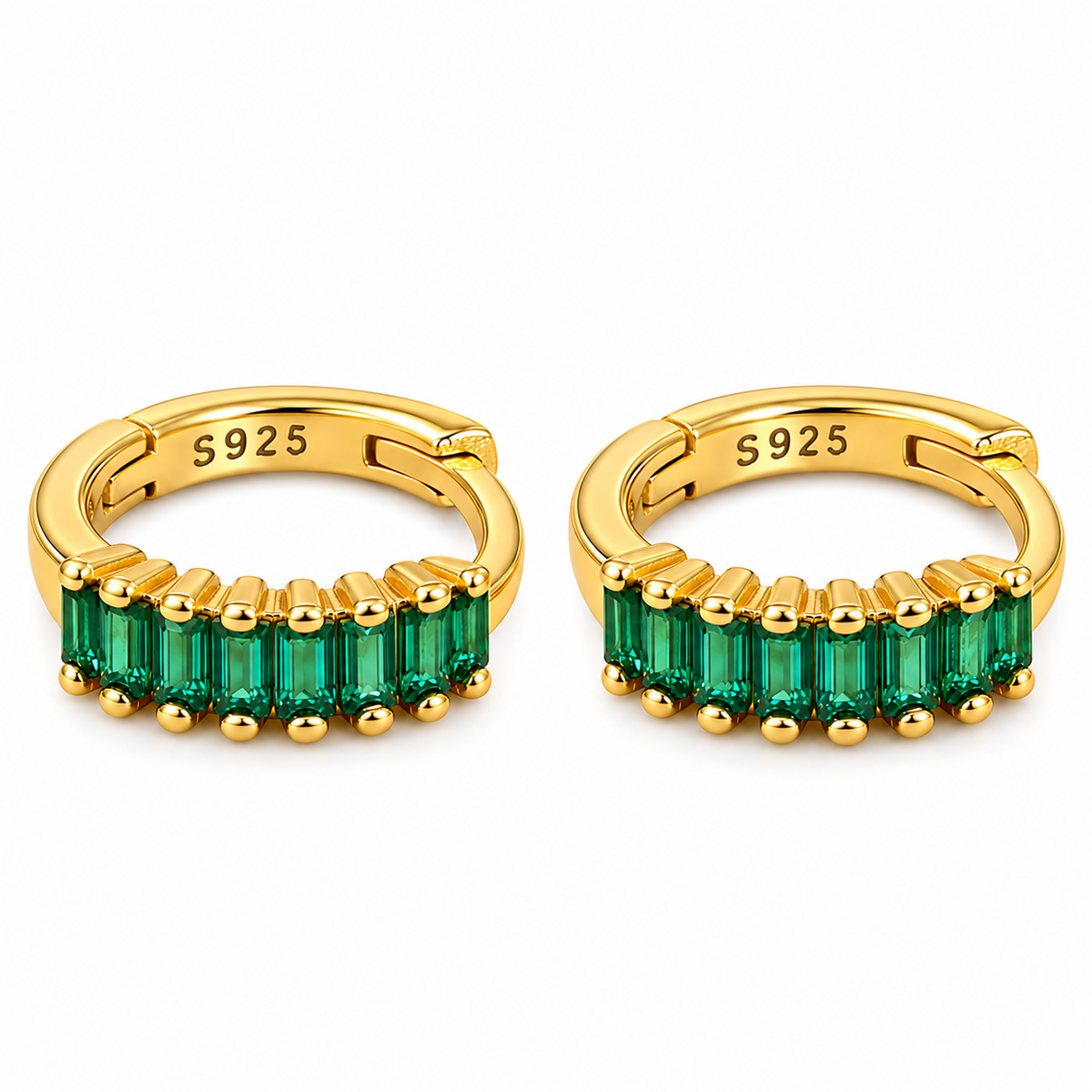 925 Sterling Silver Green CZ Helix Huggie Hoop Earrings 10mm – Silver & 18K Gold Plated