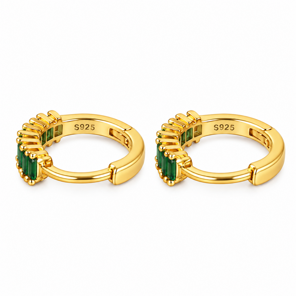 925 Sterling Silver Green CZ Helix Huggie Hoop Earrings 10mm – Silver & 18K Gold Plated