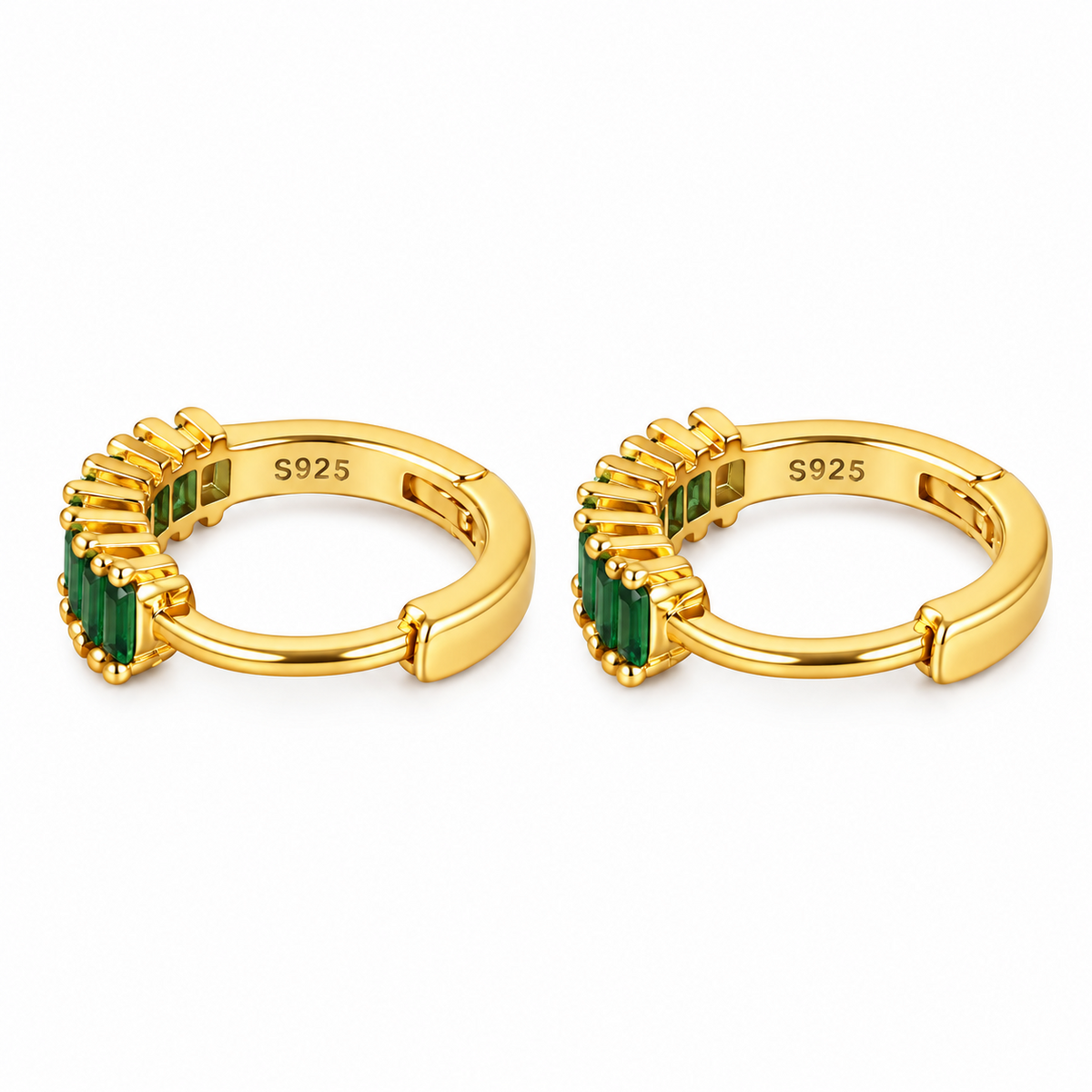 925 Sterling Silver Green CZ Helix Huggie Hoop Earrings 10mm – Silver & 18K Gold Plated